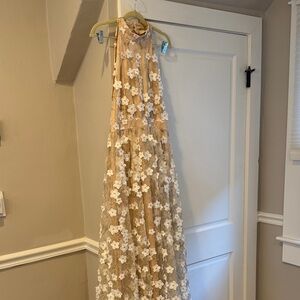 Halter Floral Lace Tan and White Dress